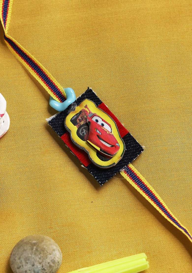 Black And Red Speeding Car Rakhi For Kids - Indya