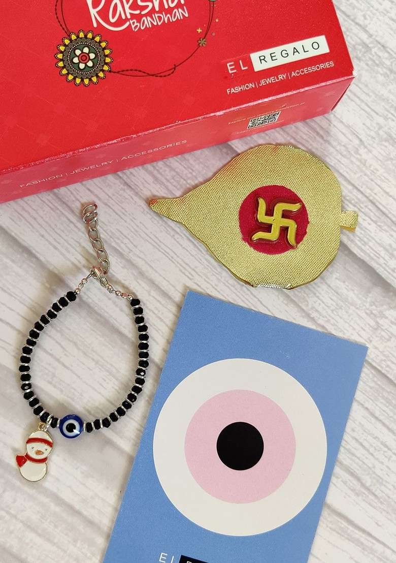 Kids Baby Nazaria Evil Eye Rakhi Combo With Roli Chawal Shagun - Indya