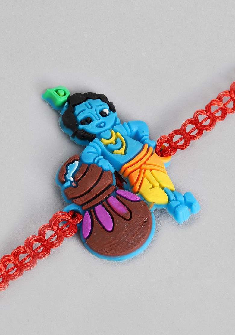 Blue Boys Blue And Brown Krishna Cartoon Character Thread Rakhi - Indya