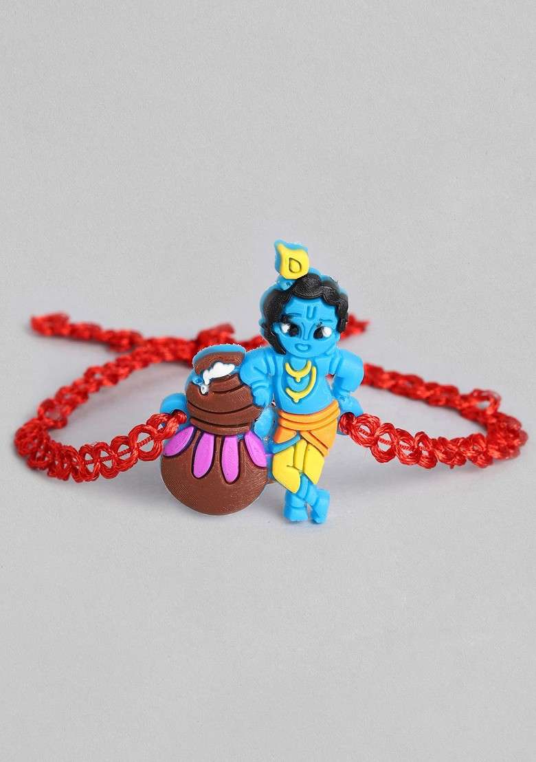 Blue Boys Blue And Brown Krishna Cartoon Character Thread Rakhi - Indya