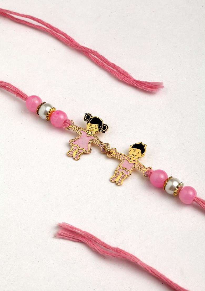 Goldtoned And Pink Brass Handcrafted Rakhi - Indya