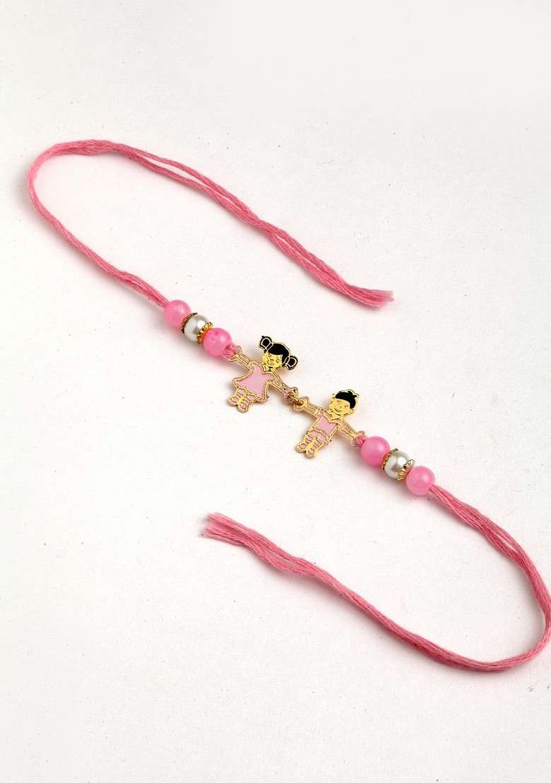 Goldtoned And Pink Brass Handcrafted Rakhi - Indya
