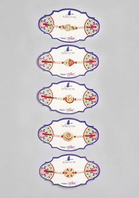 Gold Set Of 5 Red And Green Multistone Studded Beaded Thread Rakhi