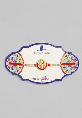 Red Red And Green Ganesh Design Beaded Thread Rakhi