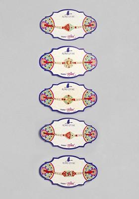 Red Set Of 5 Red And Green Beaded Thread Rakhis