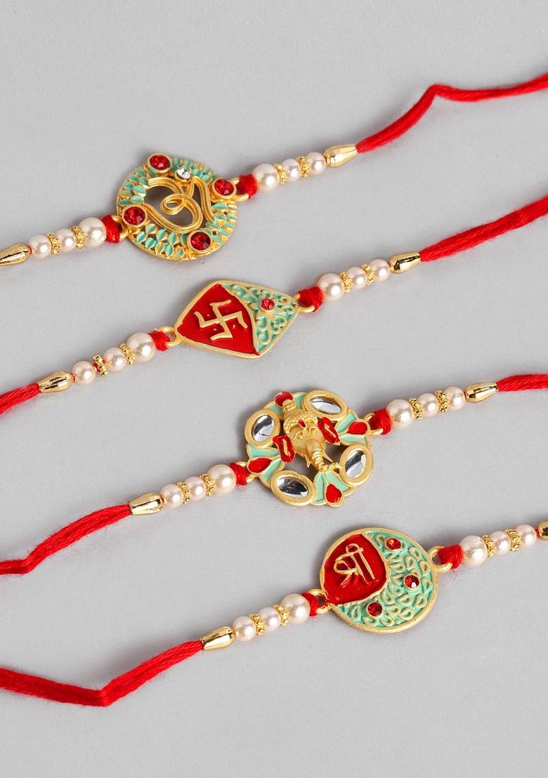 Boys Set Of 4 Stone Studded Beaded Rakhi - Indya