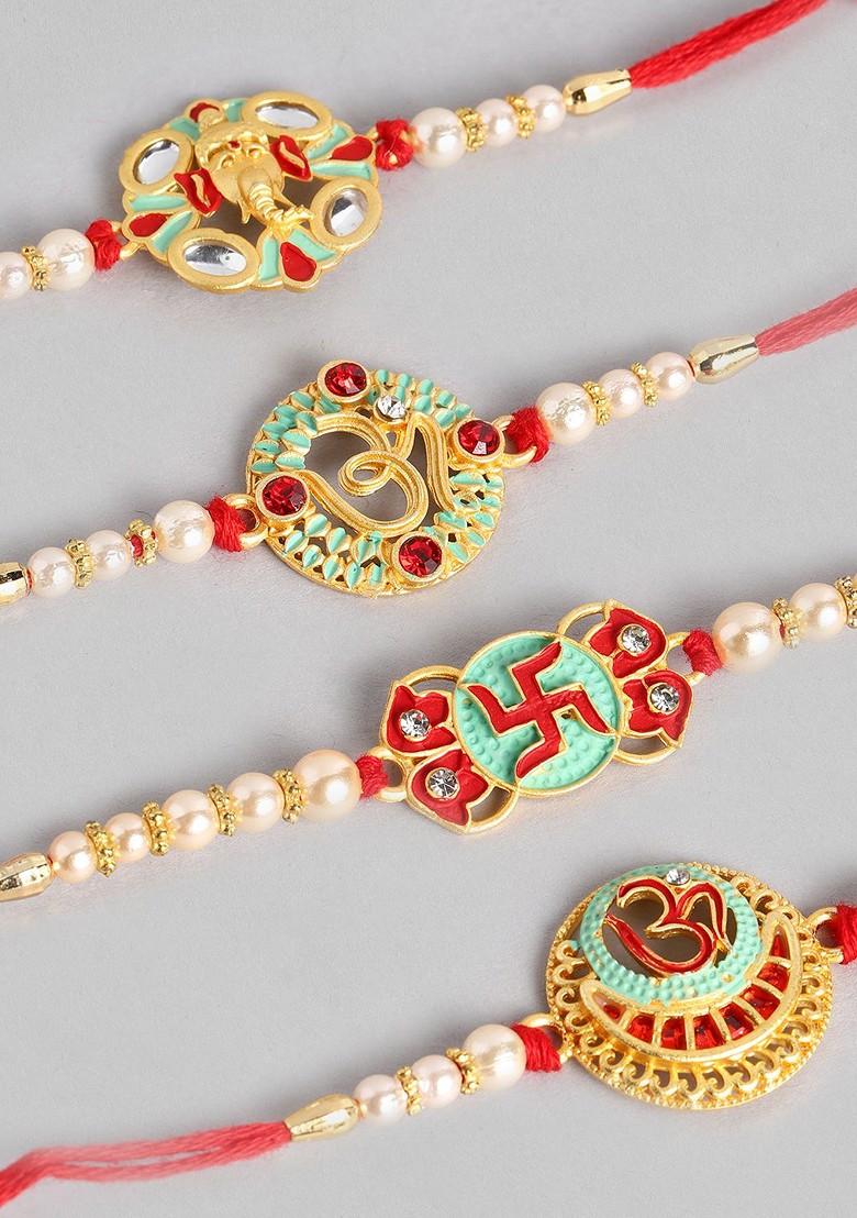 Boys Set Of 4 Om Swastika And Ganeshji Design Rakhi - Indya