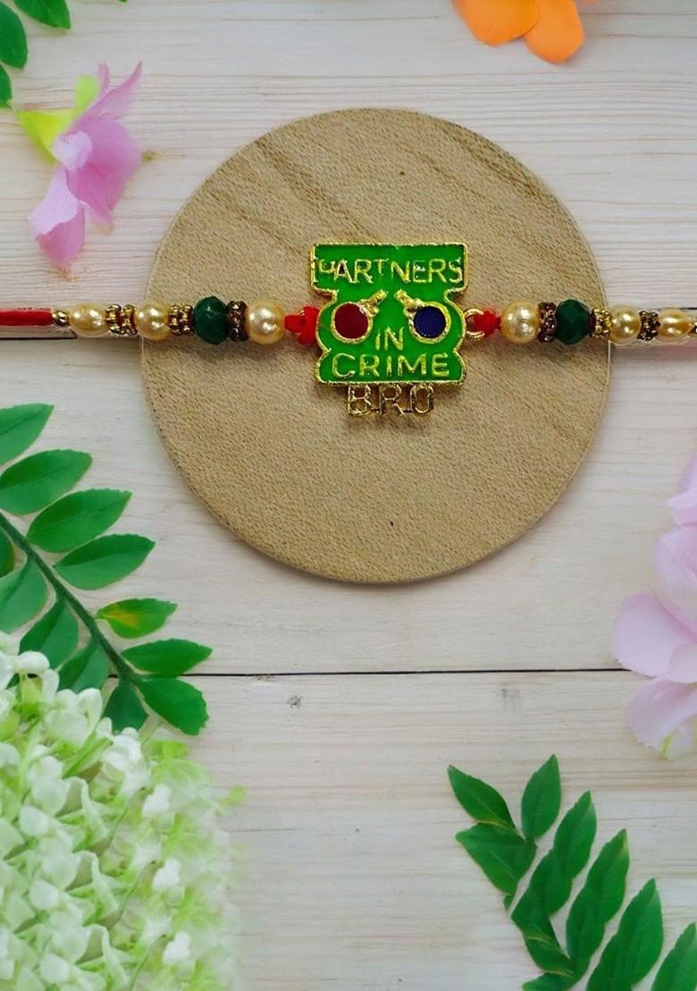 Green Beaded Partners In Crime Bro Thread Rakhi - Indya