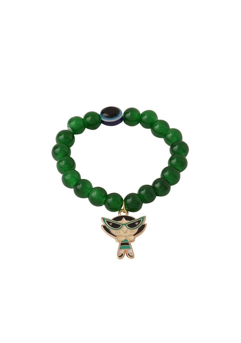 Gold Kids Cartoon Design Green Artificial Beads Thread Rakhi With Roli Chawal Chandan - Indya