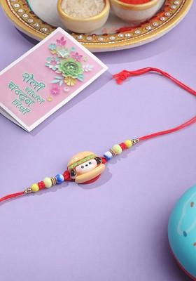 Kids Cartoon Character Multicolor Artificial Beads Rakhi With Roli Chawal Chandan