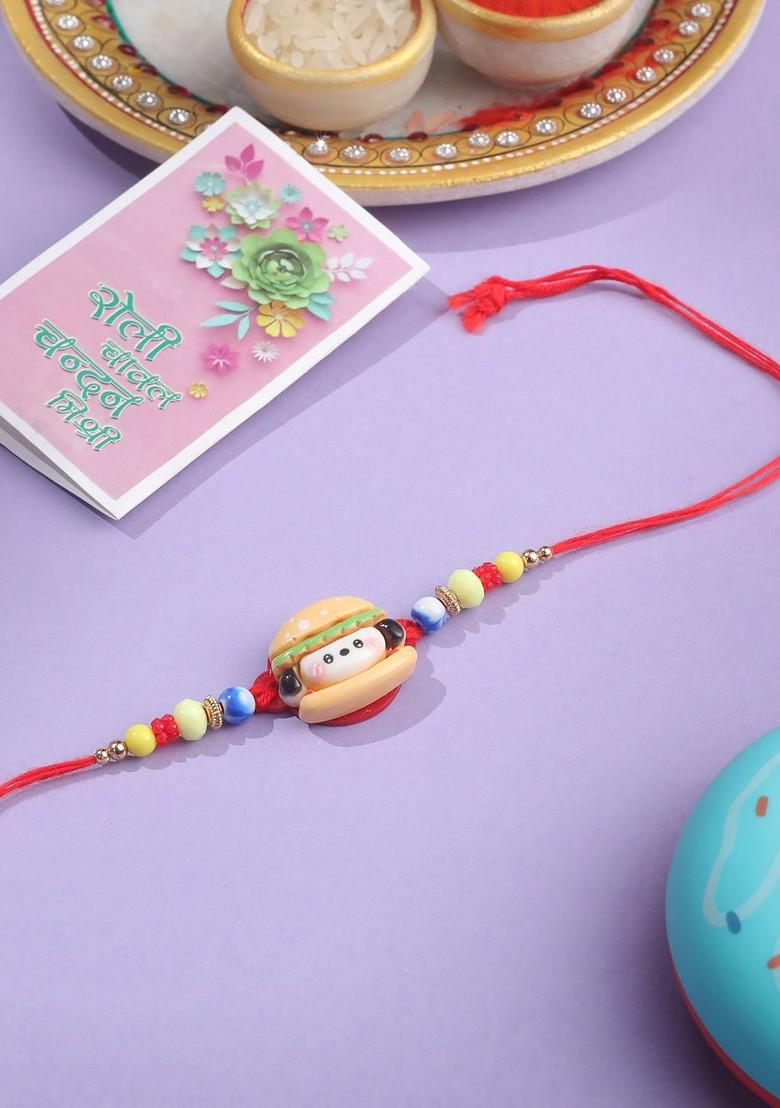 Kids Cartoon Character Multicolor Artificial Beads Rakhi With Roli Chawal Chandan