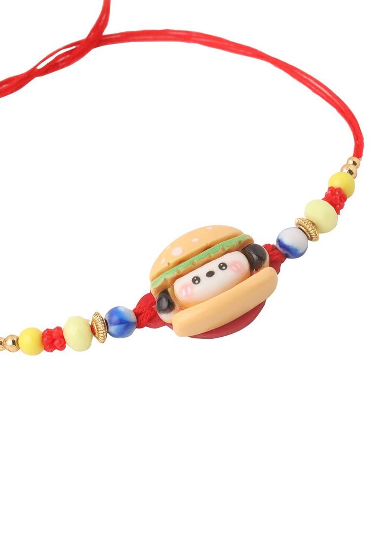 Kids Cartoon Character Multicolor Artificial Beads Rakhi With Roli Chawal Chandan