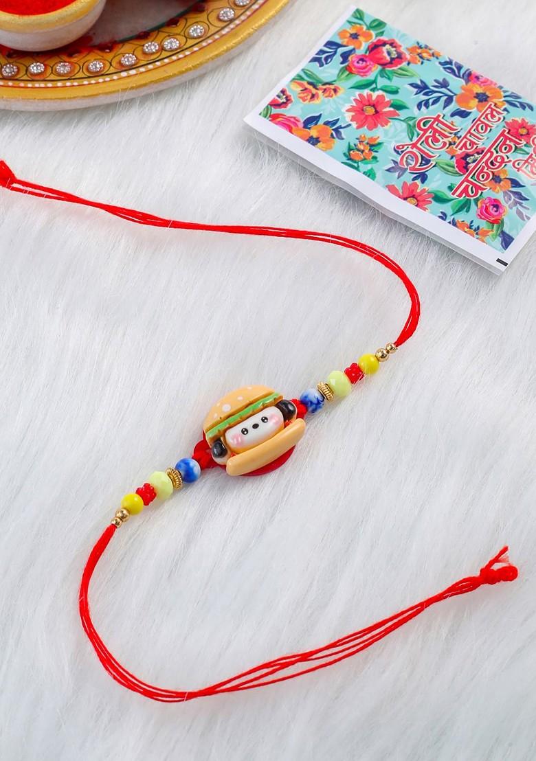 Kids Cartoon Character Multicolor Artificial Beads Rakhi With Roli Chawal Chandan