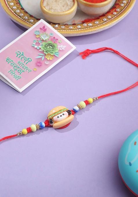 Kids Cartoon Character Multicolor Artificial Beads Rakhi With Roli Chawal Chandan