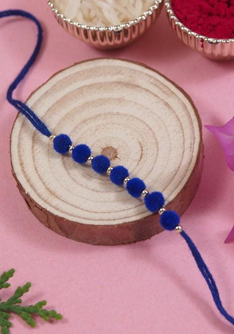 Blue Boys Beaded Thread Rakhi With Roli Chawal And Greeting Card