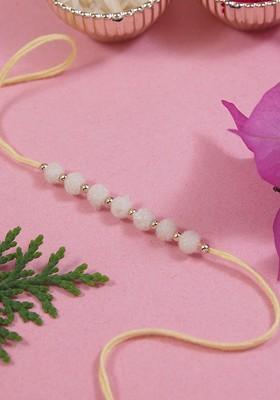 Yellow Boys Beaded Thread Rakhi With Roli Chawal And Greeting Card