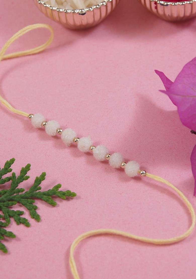 Yellow Boys Beaded Thread Rakhi With Roli Chawal And Greeting Card - Indya