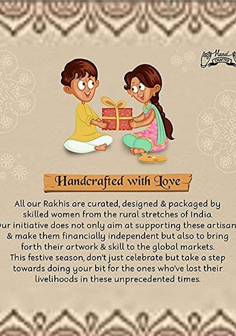 Yellow Boys Beaded Thread Rakhi With Roli Chawal And Greeting Card - Indya