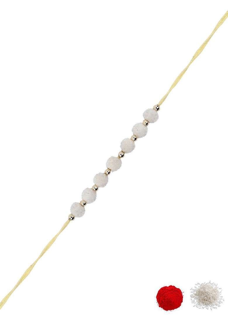 Yellow Boys Beaded Thread Rakhi With Roli Chawal And Greeting Card - Indya