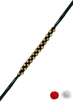 Green Boys Pearls Beaded Thread Rakhi With Roli Chawal And Greeting Card