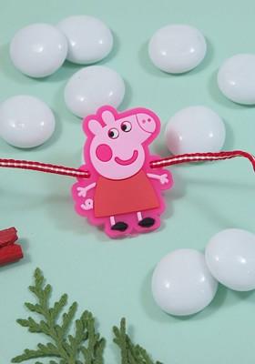 Pink Boys Peppa Pig Thread Rakhi With Roli Chawal And Greeting Card