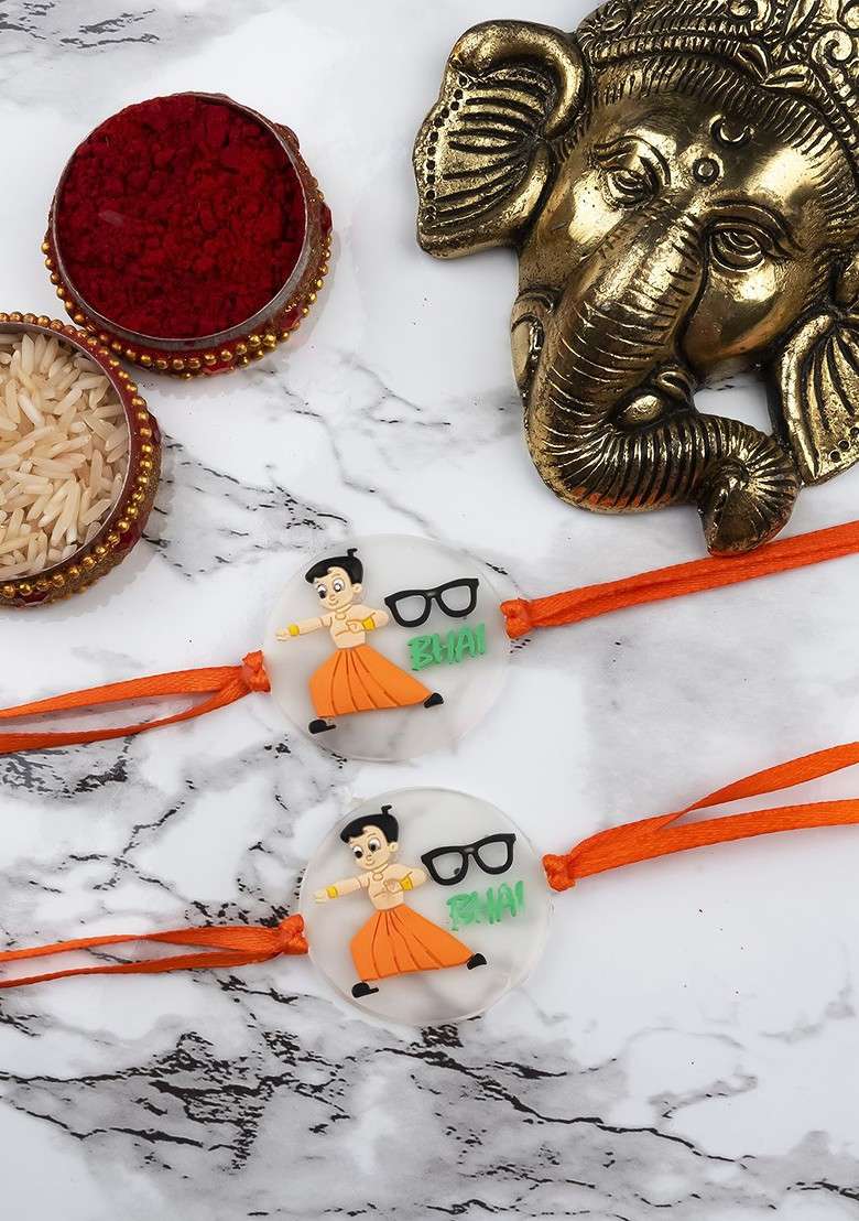 Kids Chhota Bheem Thread Bhaiya Bhabhi Rakhis With Roli Chawal - Indya