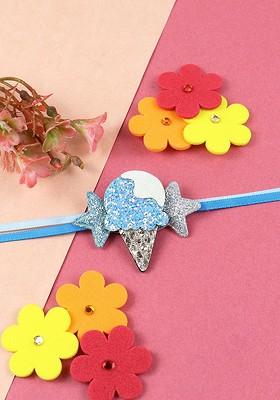 Blue Boys Icecream Thread Rakhi With Roli Chawal