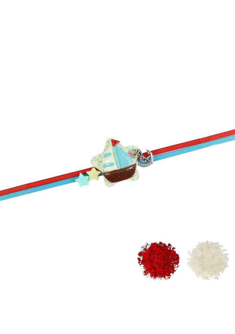 Blue Boys Thread Rakhi With Roli Chawal - Indya