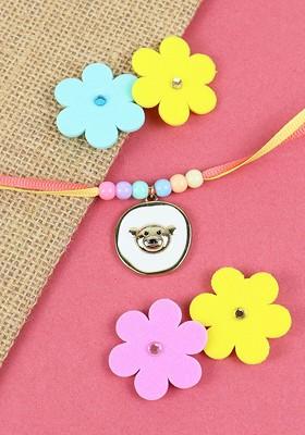 Yellow Boys Smiling Teddy Thread Rakhi With Roli Chawal