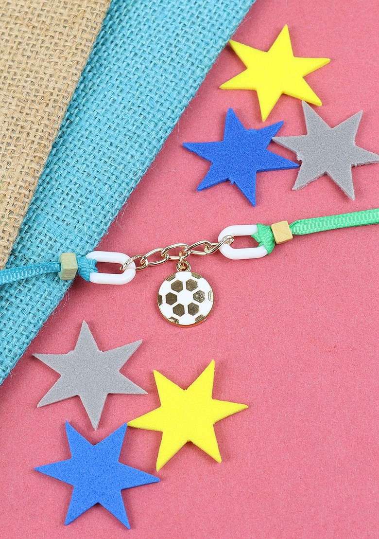White Boys Football Hanging Charm Thread Rakhi With Roli Chawal - Indya