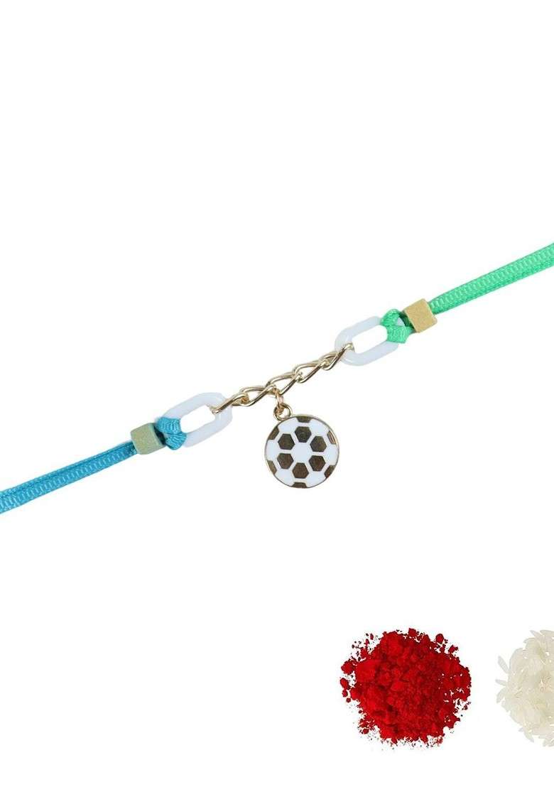 White Boys Football Hanging Charm Thread Rakhi With Roli Chawal - Indya