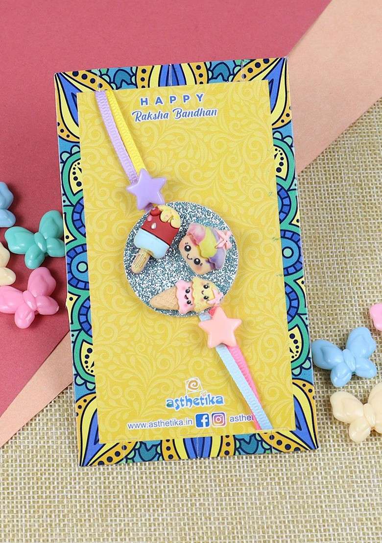 Pink Boys Icecream Donut Thread Rakhi With Roli Chawal - Indya