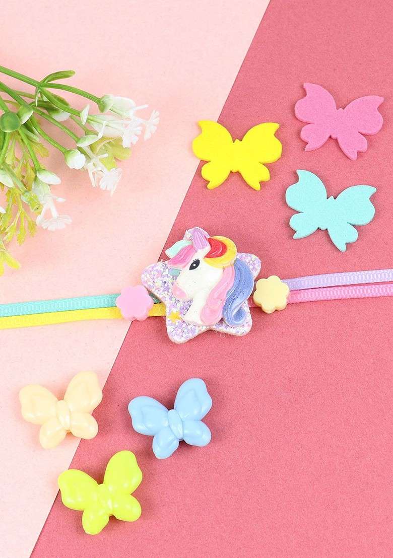 Pink Boys Unicorn Thread Rakhi With Roli Chawal - Indya