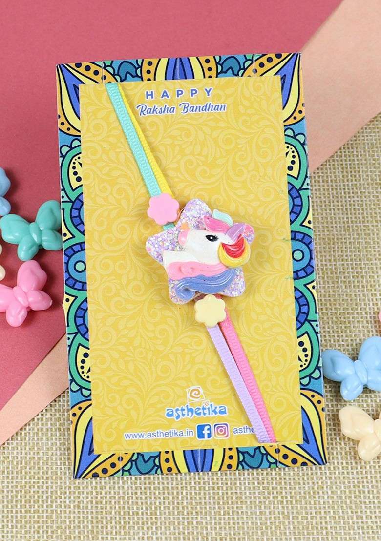 Pink Boys Unicorn Thread Rakhi With Roli Chawal - Indya