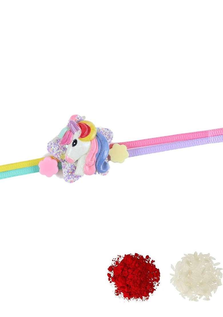 Pink Boys Unicorn Thread Rakhi With Roli Chawal - Indya