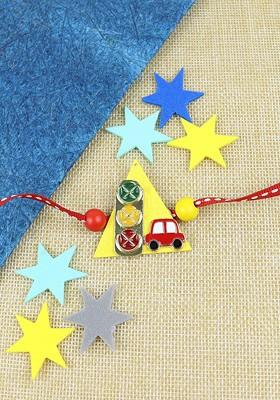 Red Boys Car Signal Thread Rakhi With Roli Chawal