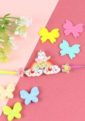 Pink Boys Unicorn Icecream Rainbow Thread Rakhi With Roli Chawal