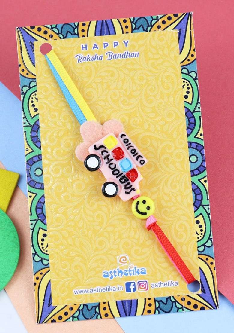 Boys Smiley School Bus Charm Rakhi - Indya