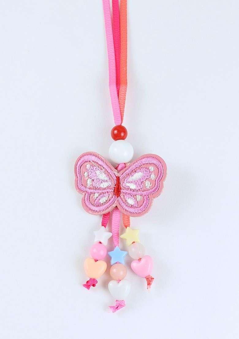 Girls Butterfly Charm And Beaded Lumba Rakhi - Indya