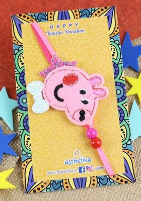 Pink Boys Smiling Pig Thread Rakhi