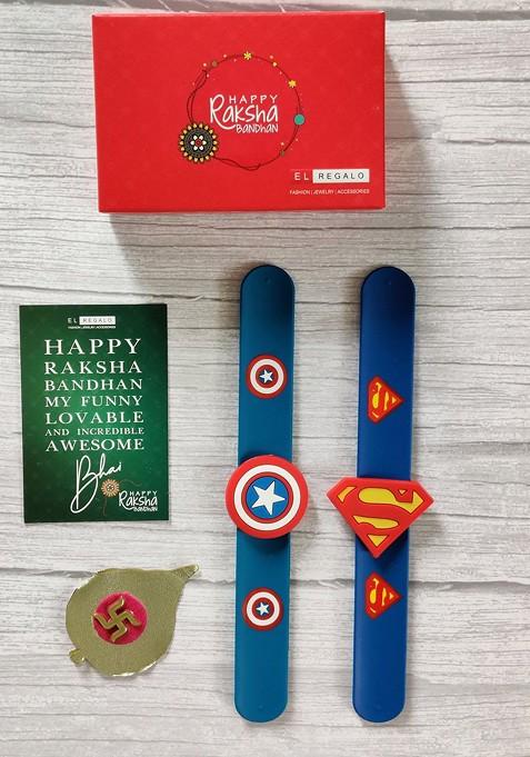 Kids Pack Of 2 Blue Red Captain America Superman Rakhi Combo