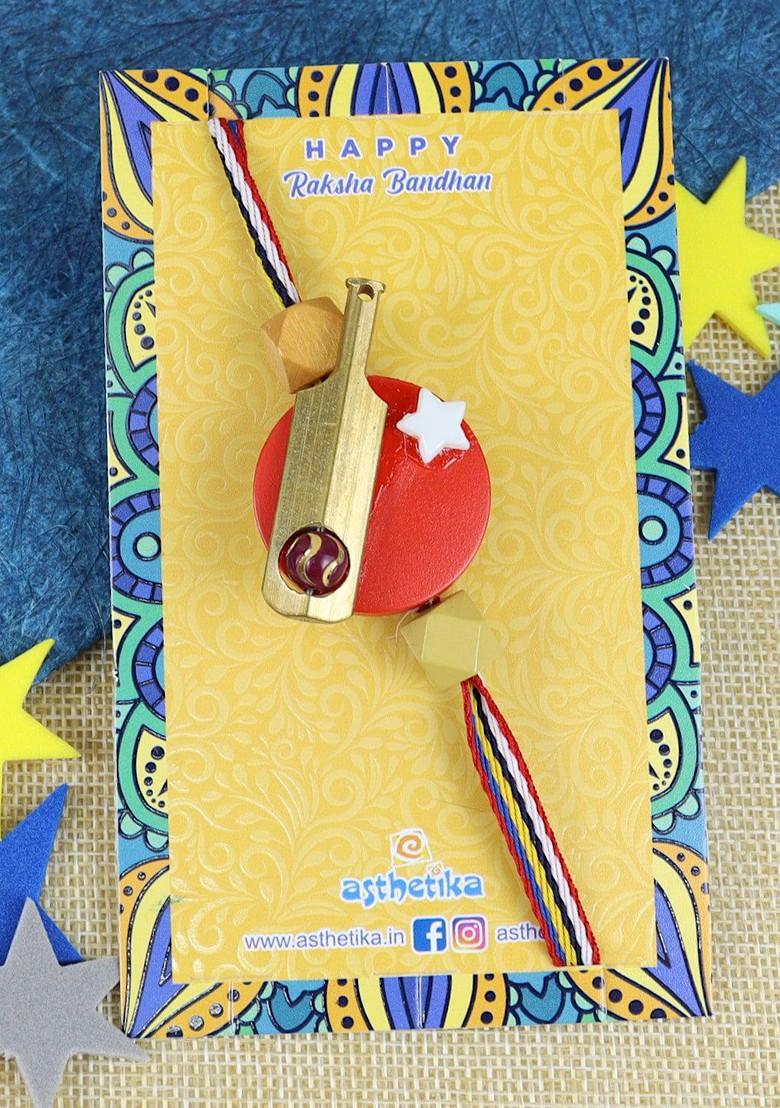 Red Boys Cricket Bat Sports Thread Rakhi