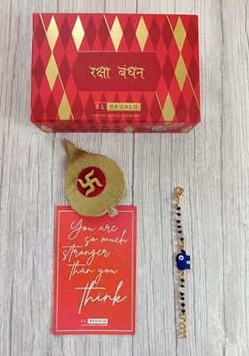 Goldtoned Blue Coloured Evil Eye Baby Rakhi Set