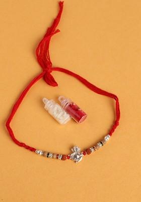 925 Streling Silver Ganesh Rakhi With Rudraksha Beads
