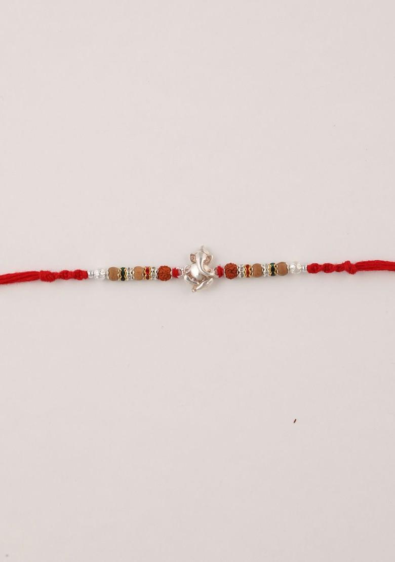 925 Streling Silver Ganesh Rakhi With Rudraksha Beads - Indya