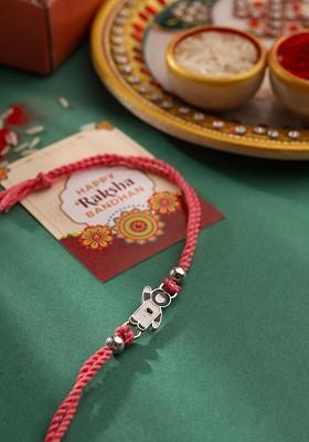 Pink Set Of 2 Astronaut Thread Rakhi With Teddy Bear And Roli Chawal