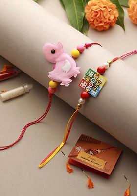 Red Kids Set Of 2 Duckling And Ludo Charm Thread Rakhis