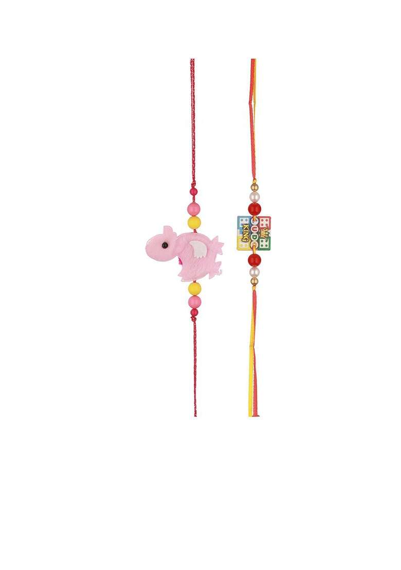 Red Kids Set Of 2 Duckling And Ludo Charm Thread Rakhis - Indya