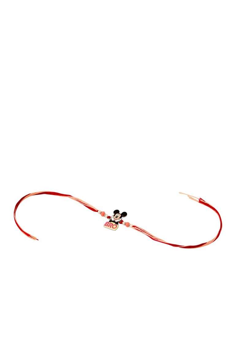 Black Kids Micky Mouse Character Artificial Beads Thread Rakhi With Roli Chawal - Indya