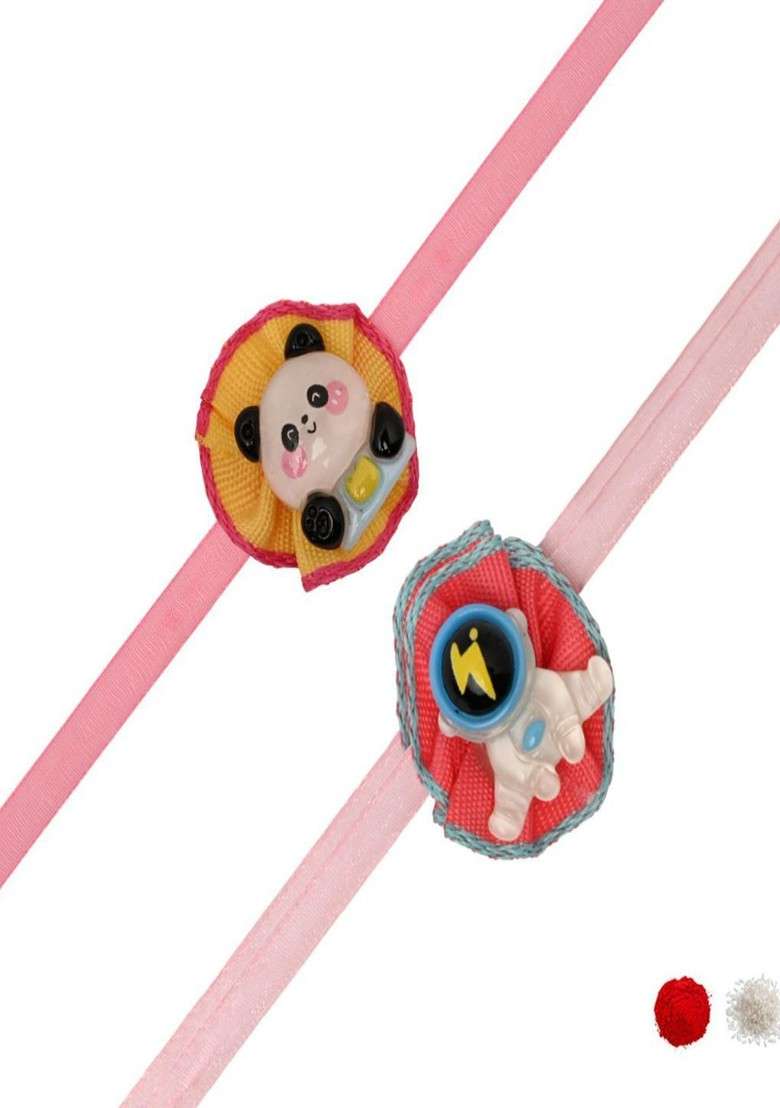 Pink Kids Boys Set Of 2 Cartoon Thread Rakhis For Brother - Indya